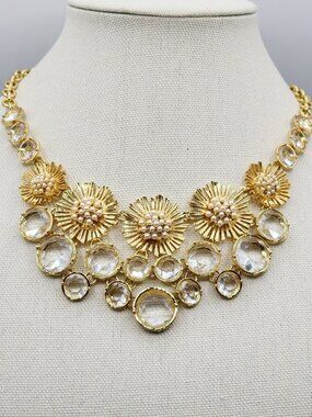 Talbots Statement Gold-Tone Faux Pearl & Crystal Floral Bib Necklace